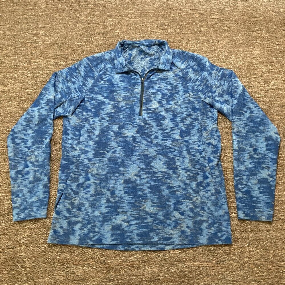 Lululemon‎ Surge Warm Mens Blue L Large Jacquard Camo 1/4 Zip Pullover Running